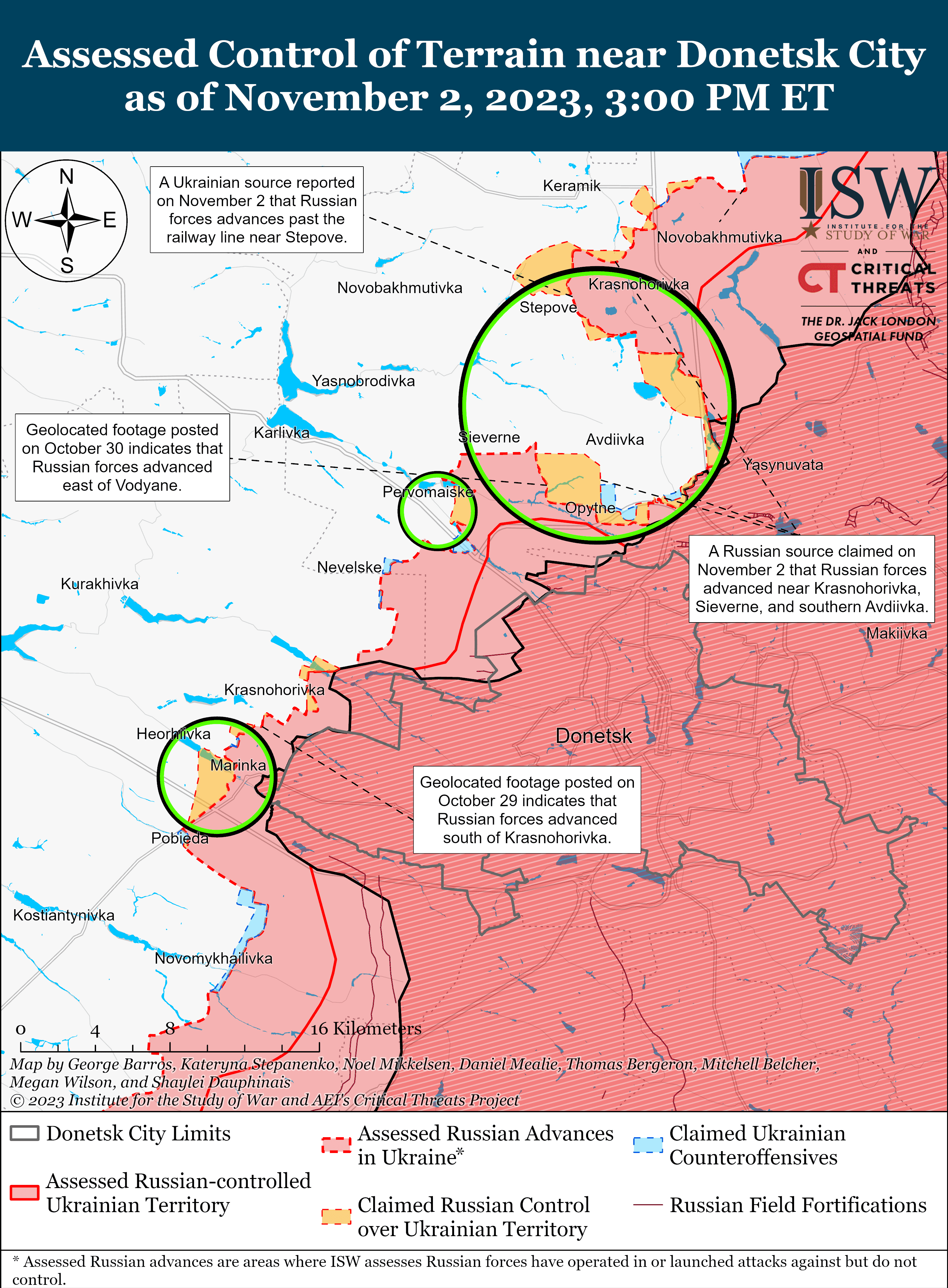 Avdiivka and Donetsk City Battle Map Draft November 2 2023